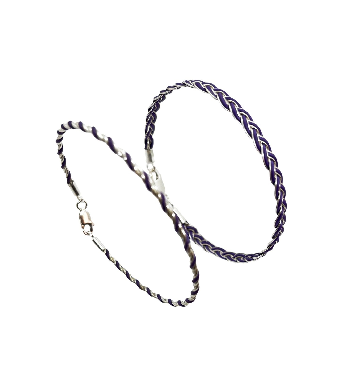 Conjunto de pulseras trenzadas plata 925 violeta