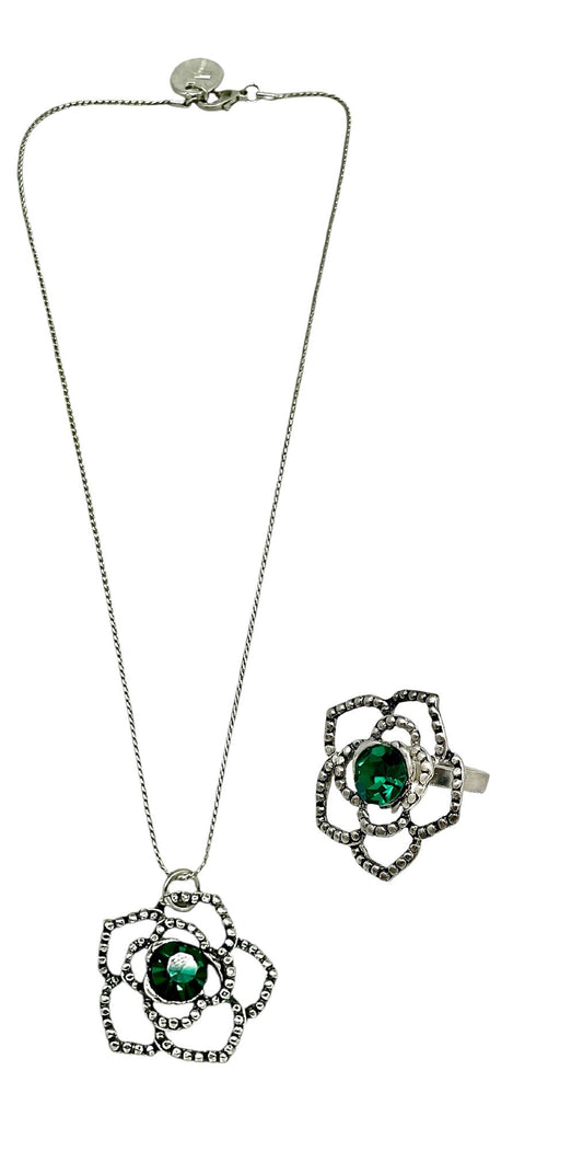 Conjunto "OZ" collar y anillo verde SW