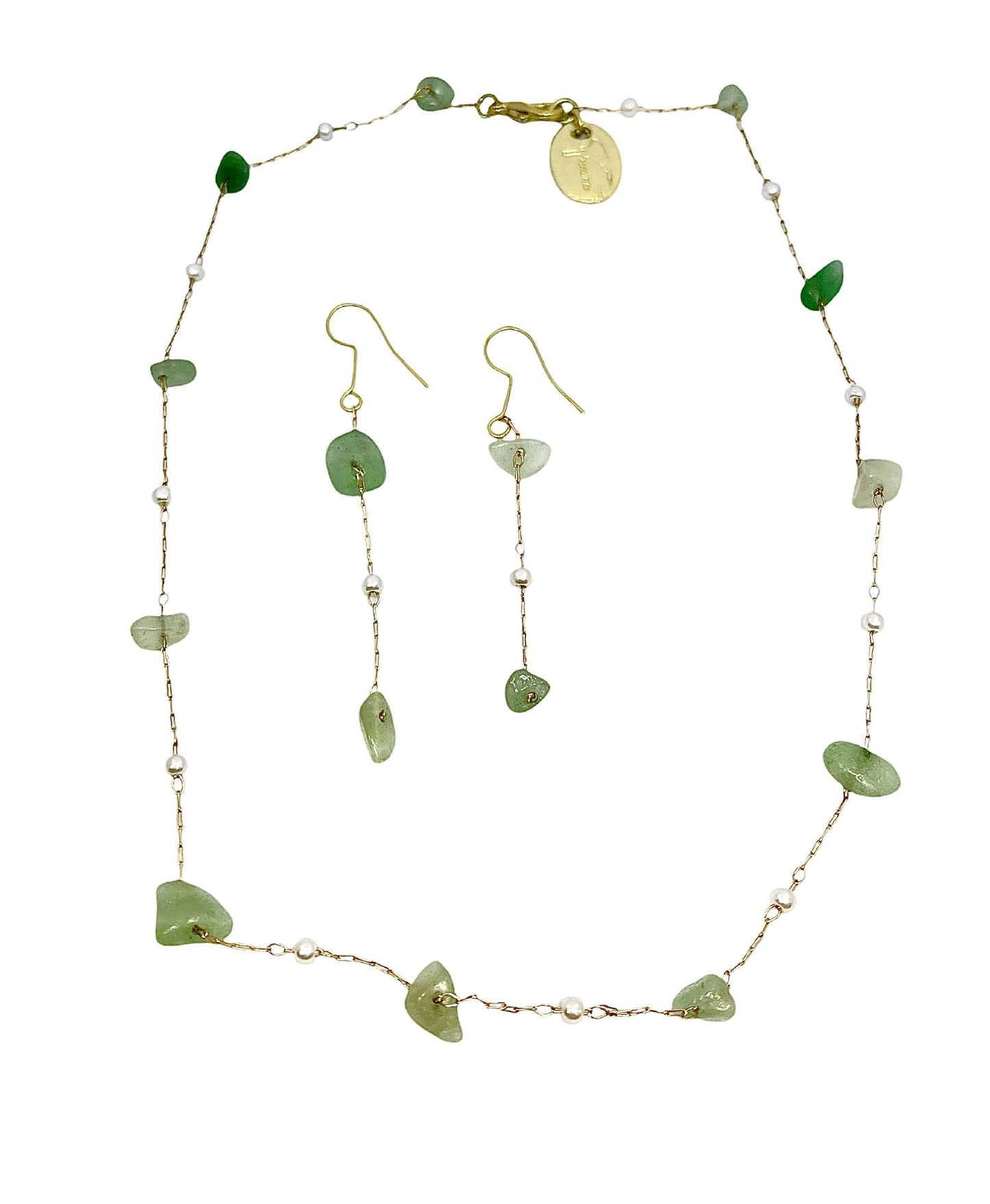 Conjunto aventurina natural irregular collar y pendiente