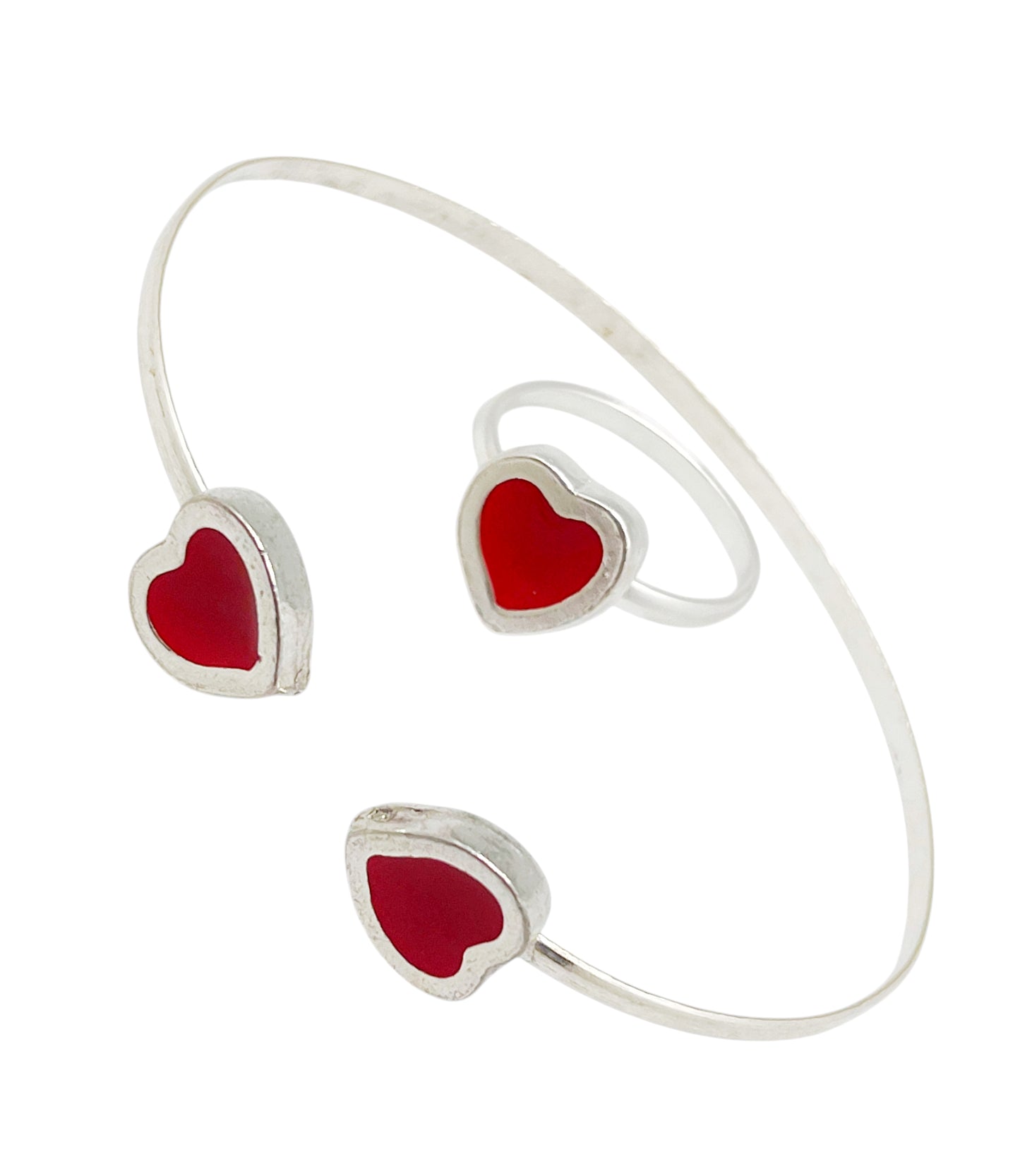 Conjunto Colors Corazón Pulsera y anillo plata 10µ Rojo