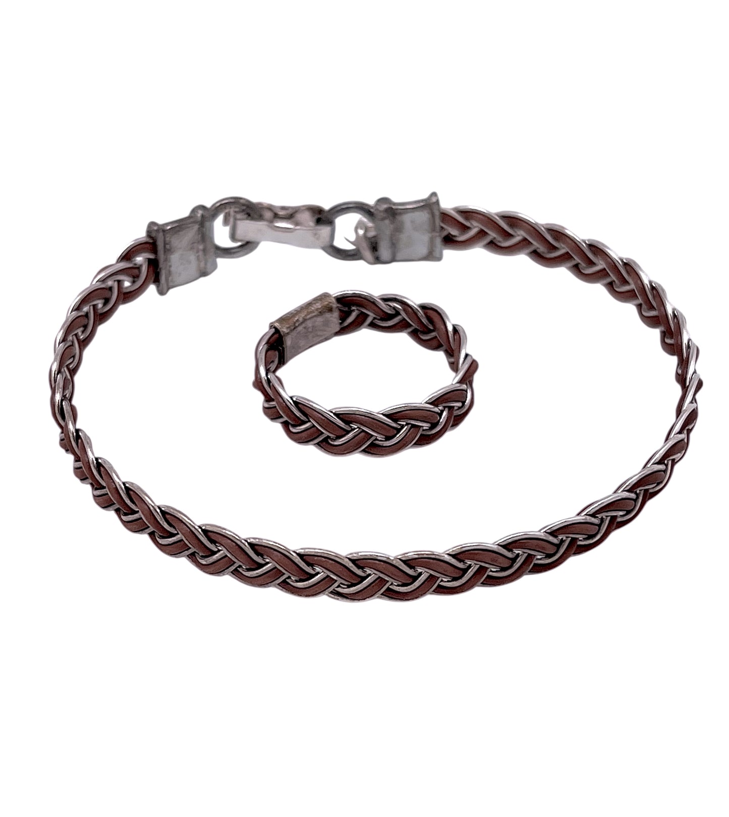 Conjunto pulsera y anillo trenzado en plata-color ramdom