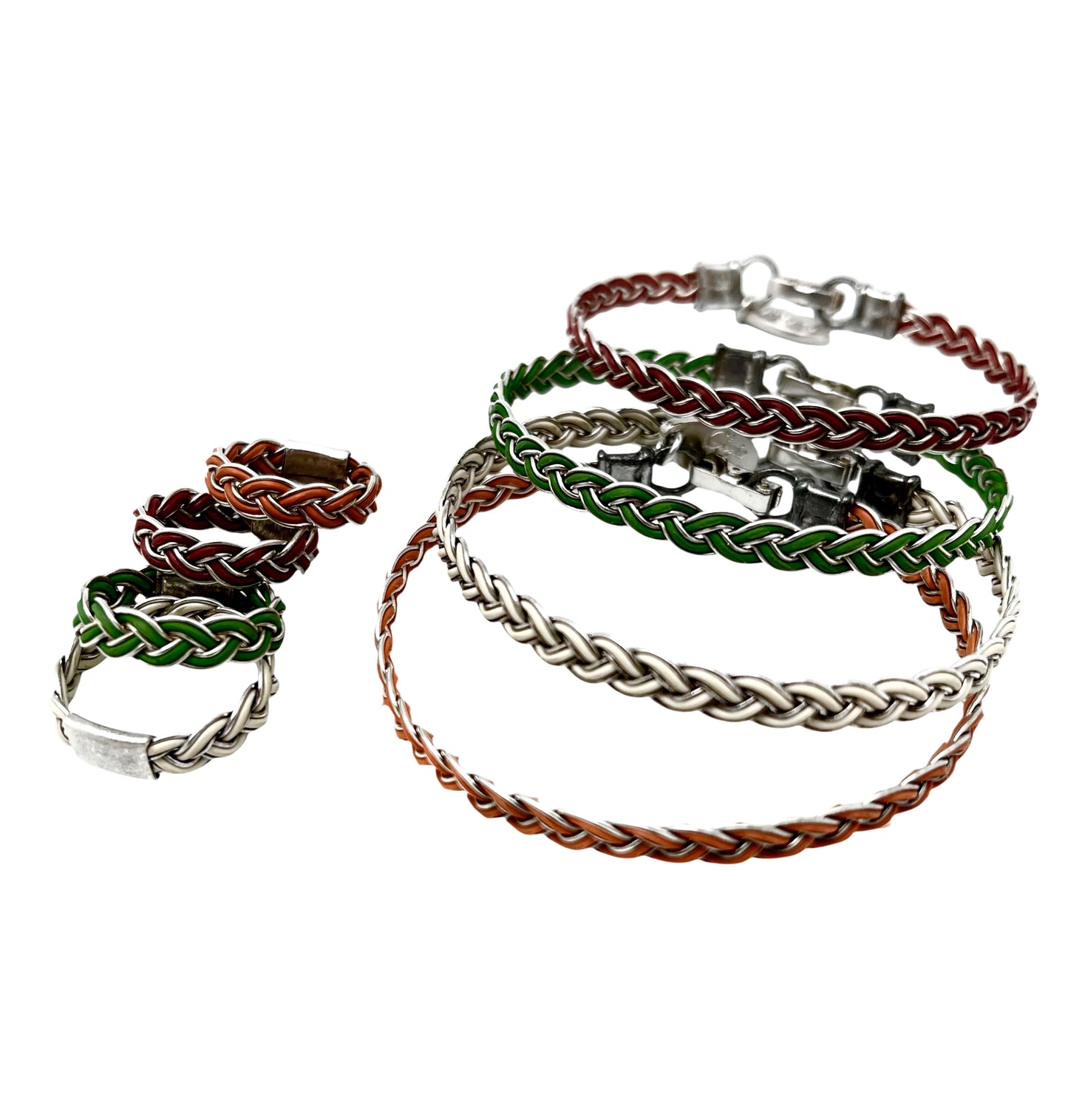 Conjunto pulsera y anillo trenzado en plata-color ramdom