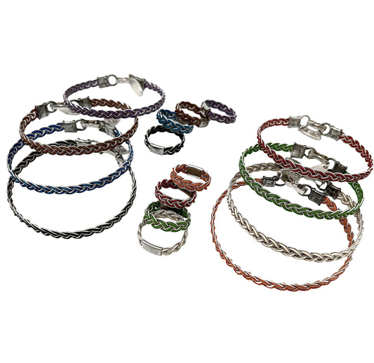 Conjunto pulsera y anillo trenzado en plata-color ramdom