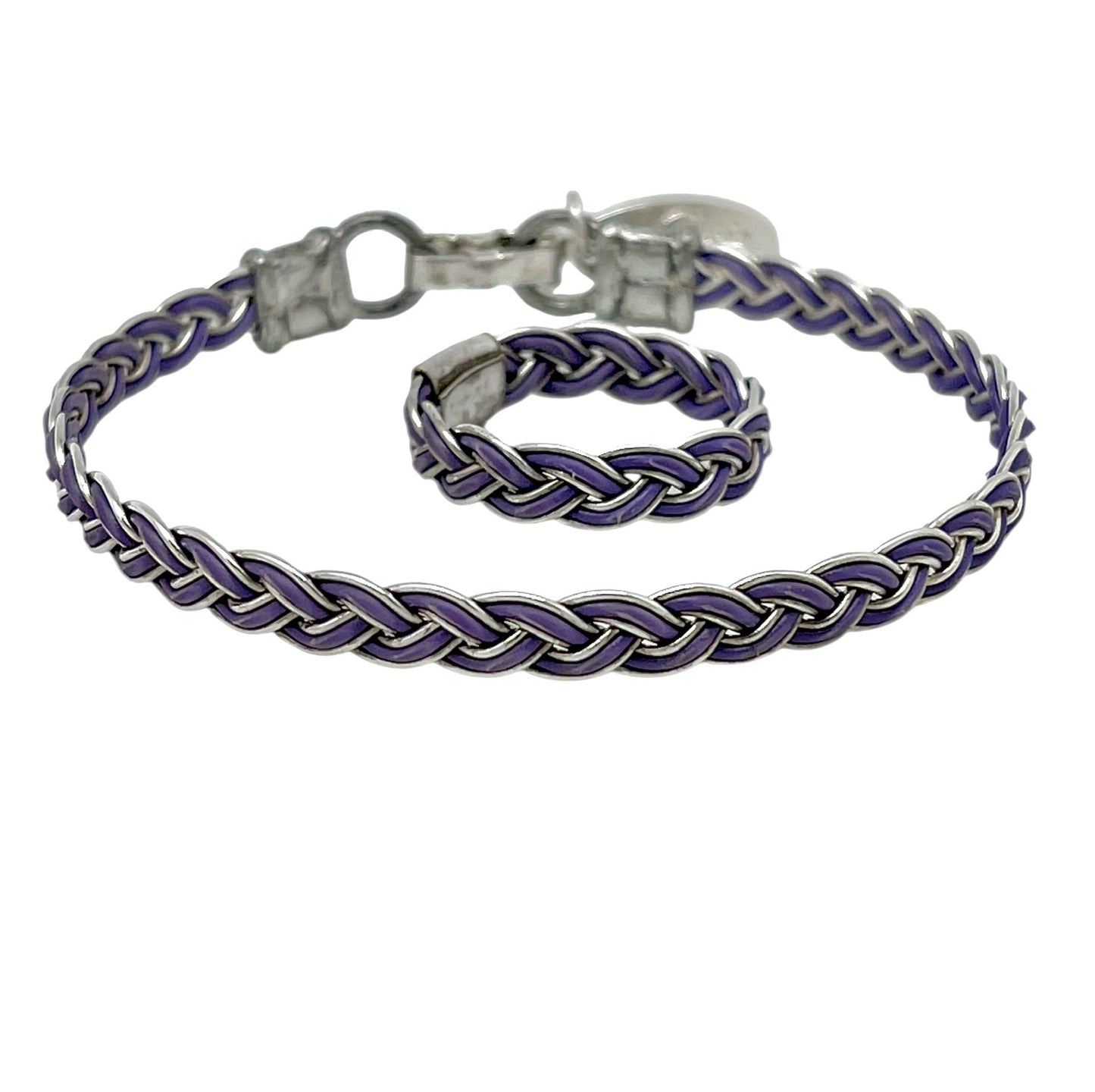 Conjunto pulsera y anillo trenzado en plata-color ramdom