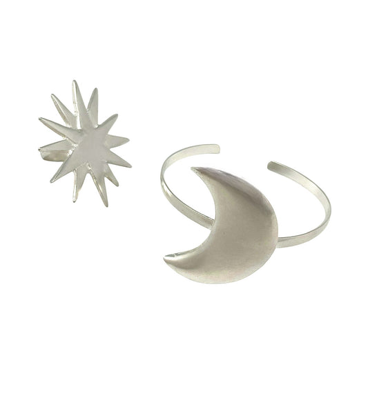 Conjunto Noche clara plata chapado 10µ. Pulsera luna latón y anillo plata 10µ