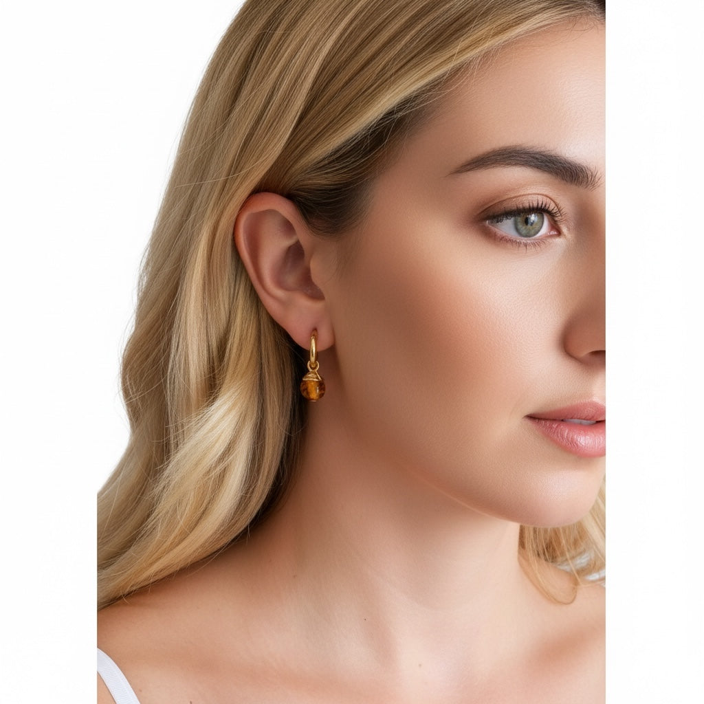Pack aros pequeño y bola colgante dorado chapado y bolas en negro y jaspeado