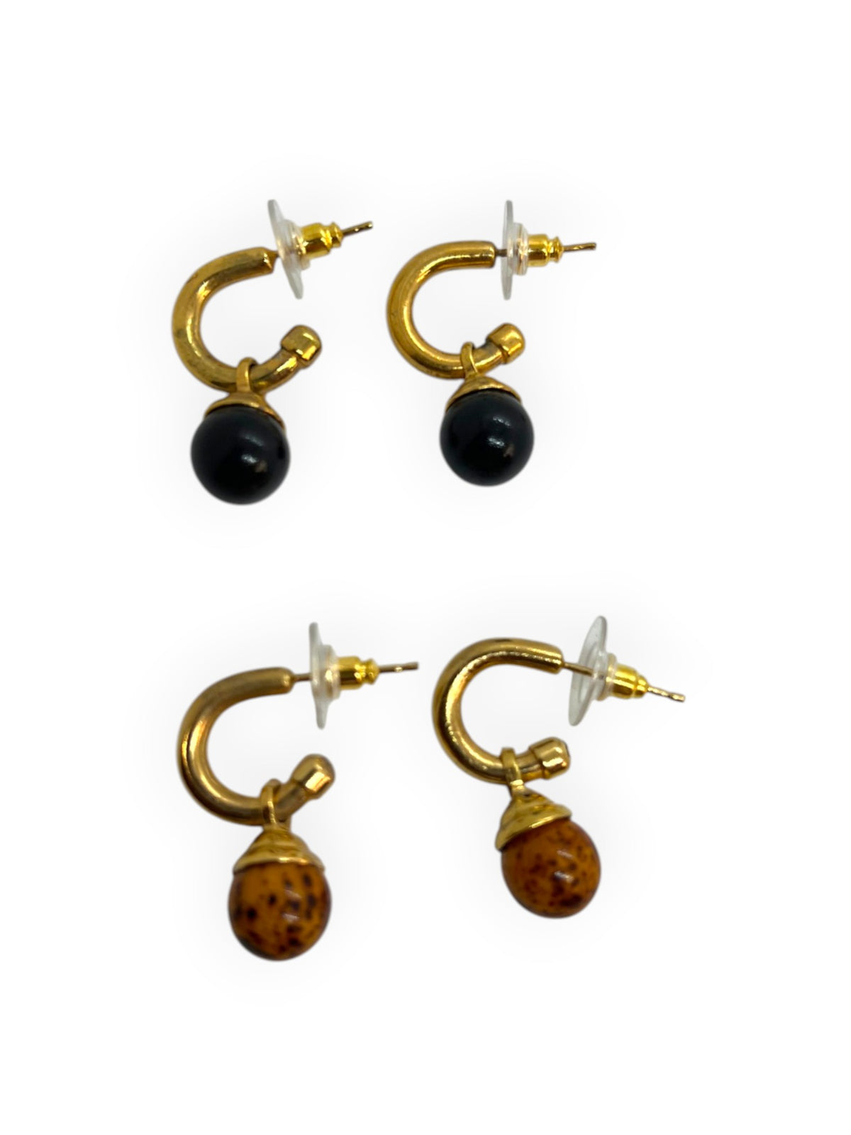 Pack aros pequeño y bola colgante dorado chapado y bolas en negro y jaspeado