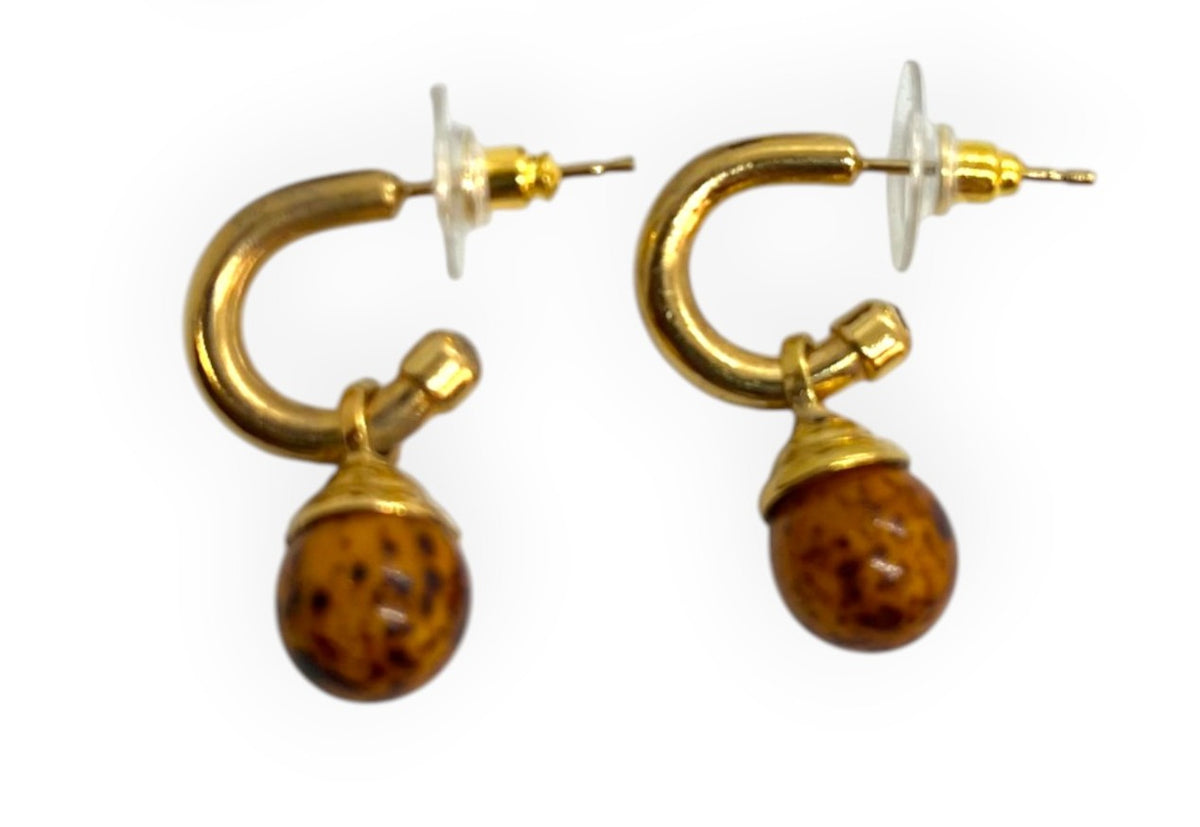 Pack aros pequeño y bola colgante dorado chapado y bolas en negro y jaspeado