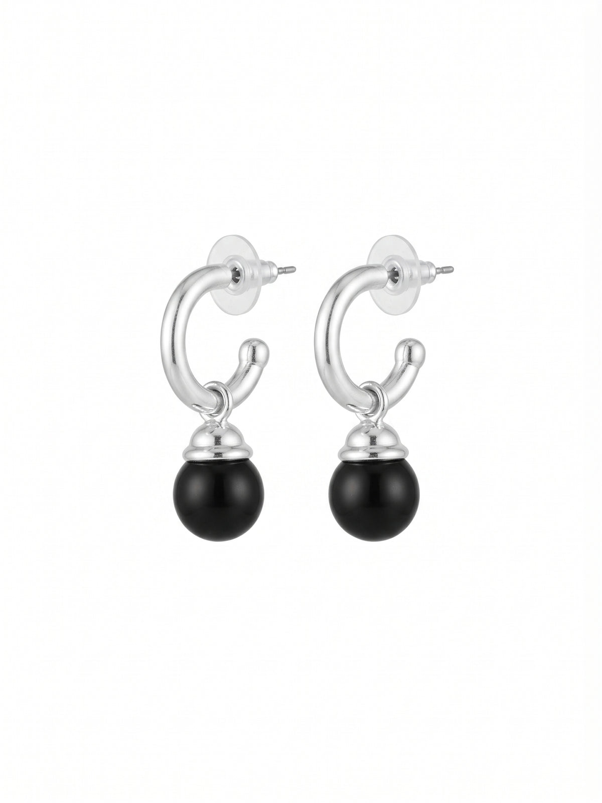 Pack aros pequeño y bola colgante plata chapado y bolas en negro y jaspeado