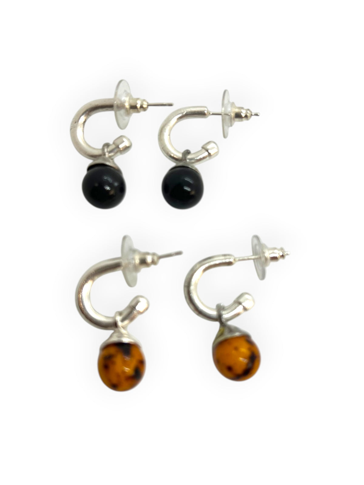 Pack aros pequeño y bola colgante plata chapado y bolas en negro y jaspeado