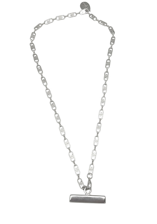 Collar Barra cadena latón plata 10µ