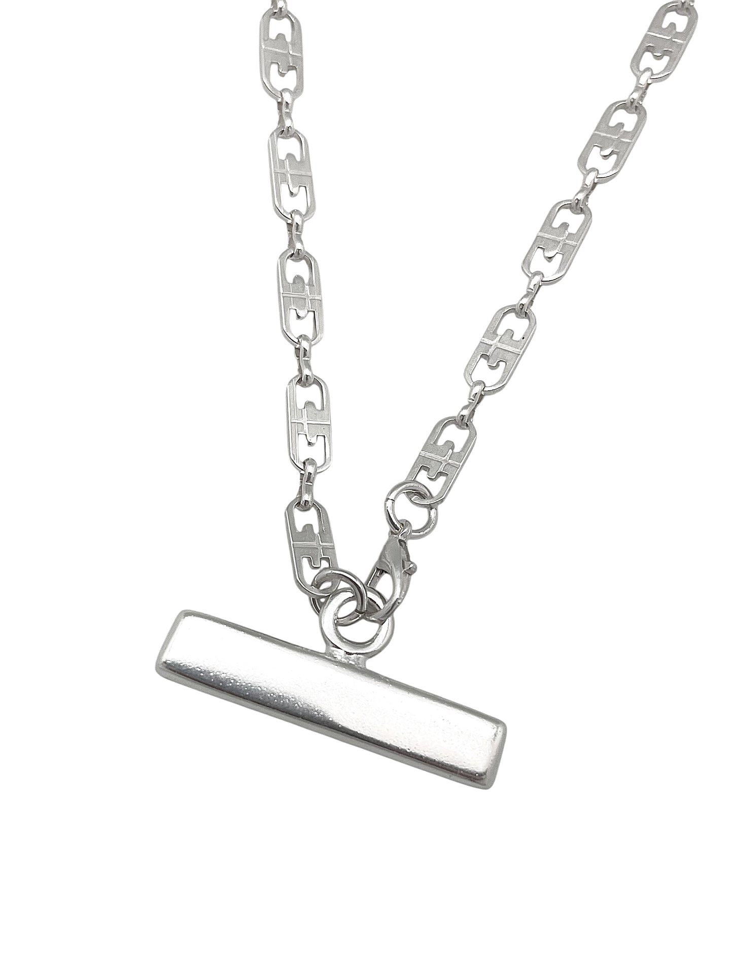 Collar Barra cadena latón plata 10µ