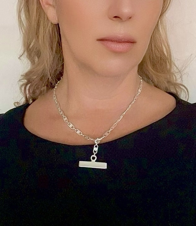 Collar Barra cadena latón plata 10µ