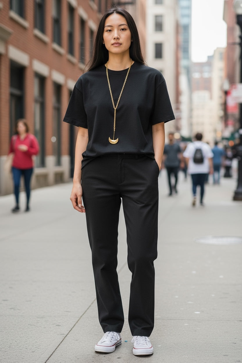 Collar Caleido largo multiposición corbatero en latón chapado dorado