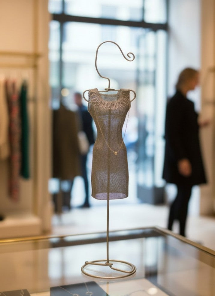 Maniquí mini vestido gris malla metal