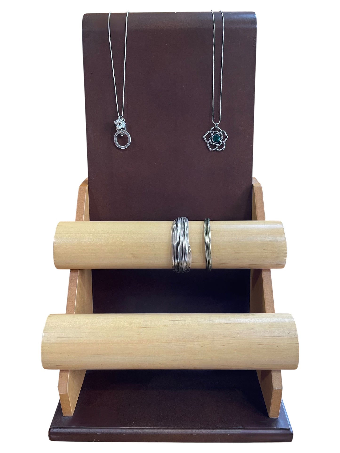 Expositor pulseras y collares en madera nogal bicolor