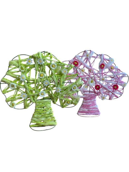 Árbol con flores para expositor o decoración artesano tejido 3D rosa o verde