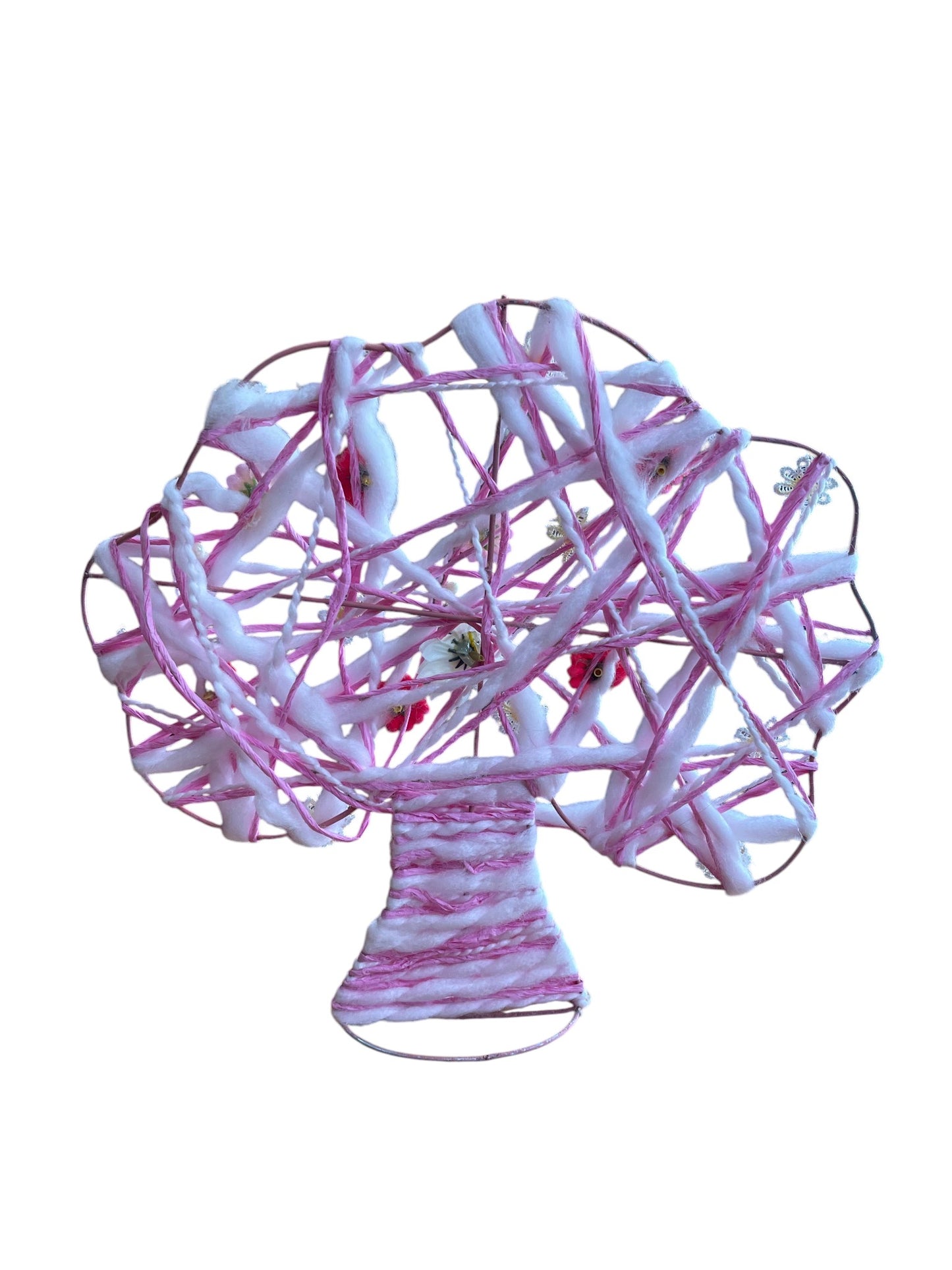 Árbol con flores para expositor o decoración artesano tejido 3D rosa o verde