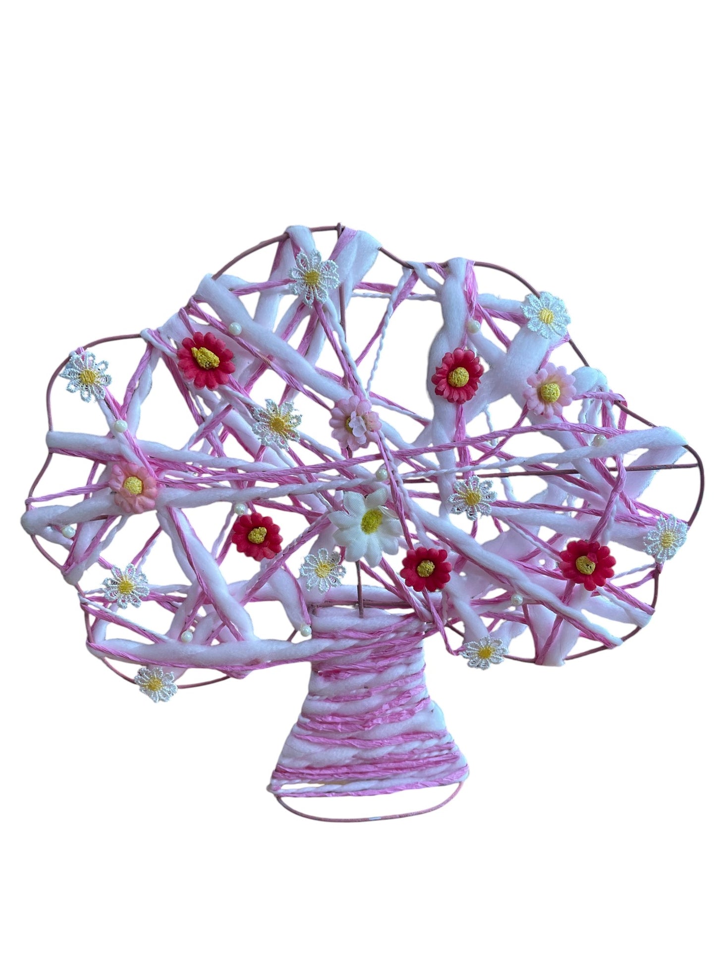 Árbol con flores para expositor o decoración artesano tejido 3D rosa o verde