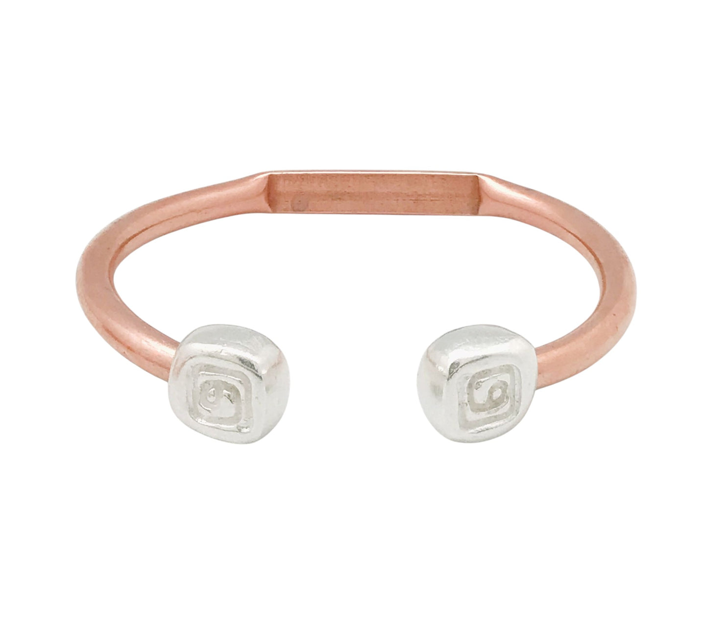 Pulsera DeCobre y detalles en espiral cuadrada plata 10µ o cobre- salud y bienestar