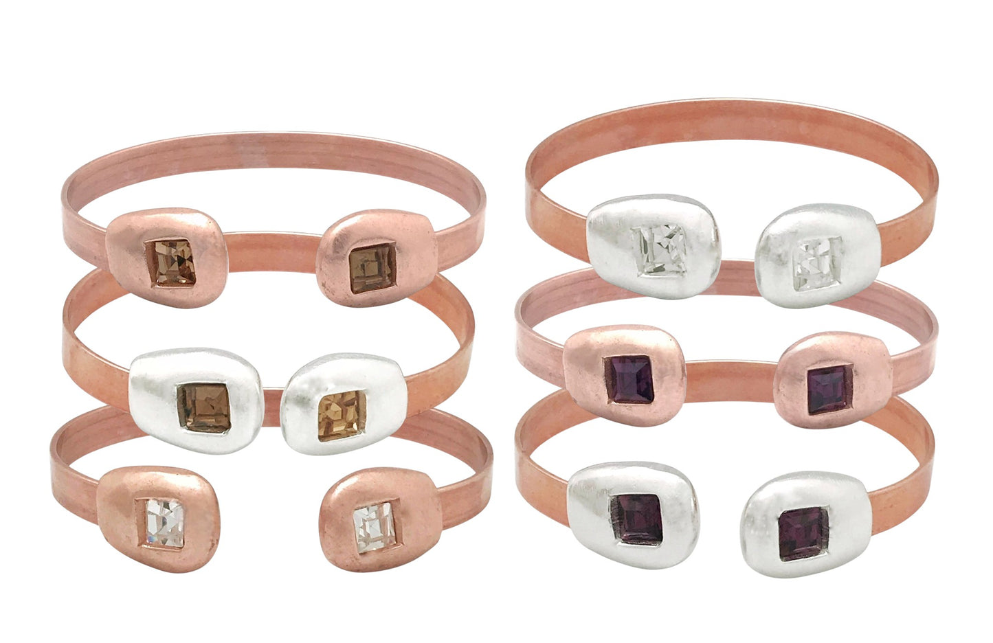 Pulsera DeCobre cristal SW 6x6 y detalles en plata 10µ o cobre .Horizonte de colores