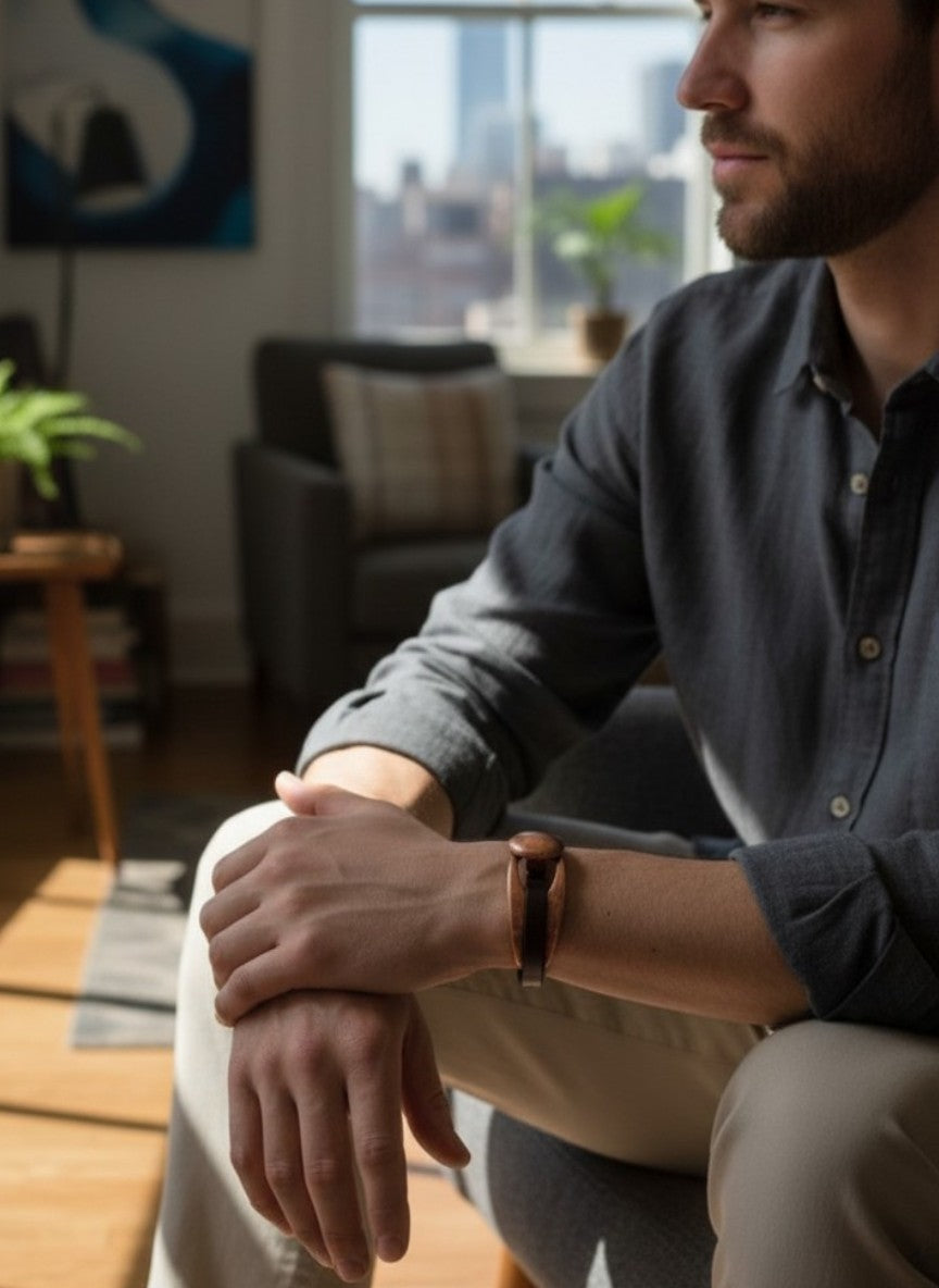 Pulsera DeCobre doble vuelta y cierre botón marrón salud y bienestar