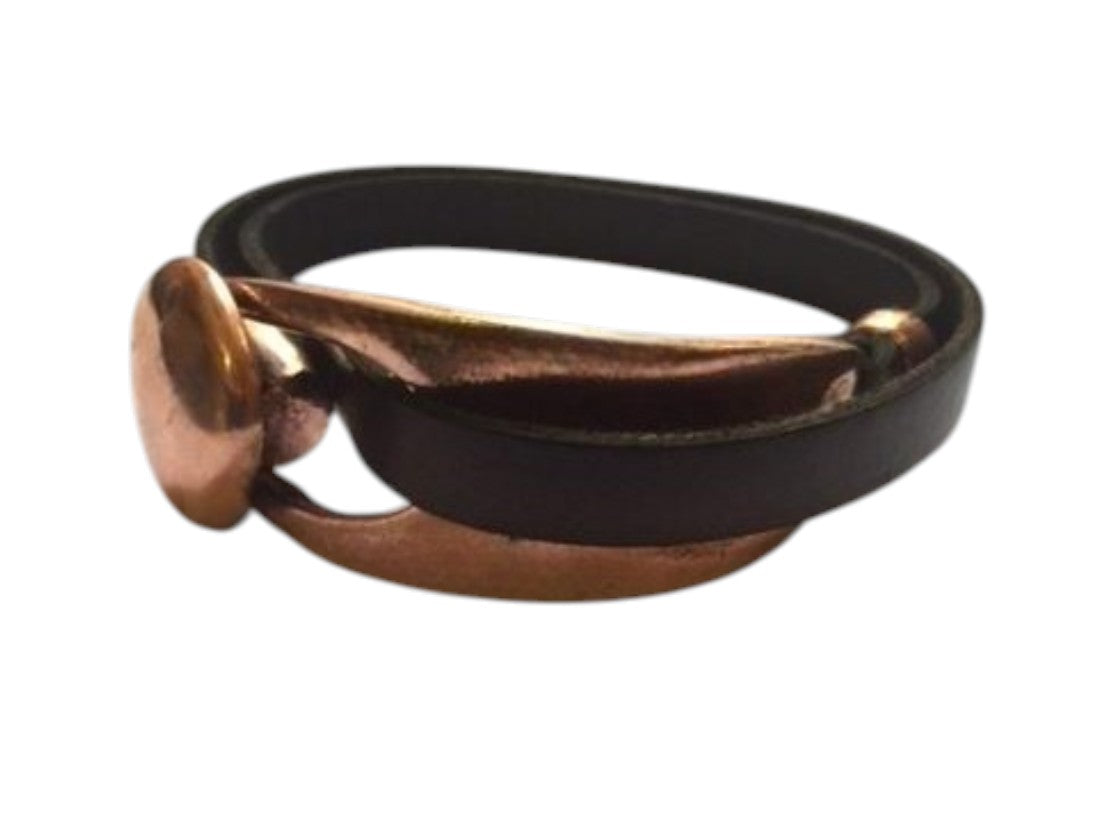 Pulsera DeCobre doble vuelta y cierre botón marrón salud y bienestar