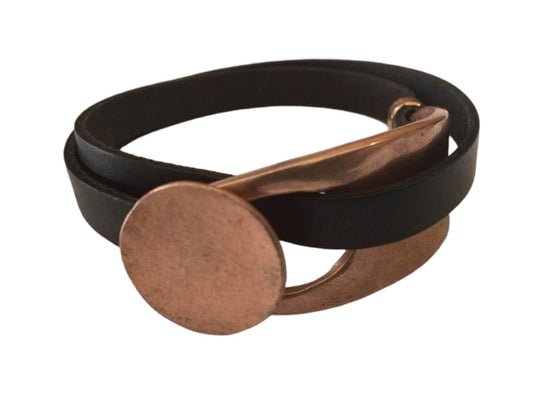 Pulsera DeCobre doble vuelta y cierre botón marrón salud y bienestar