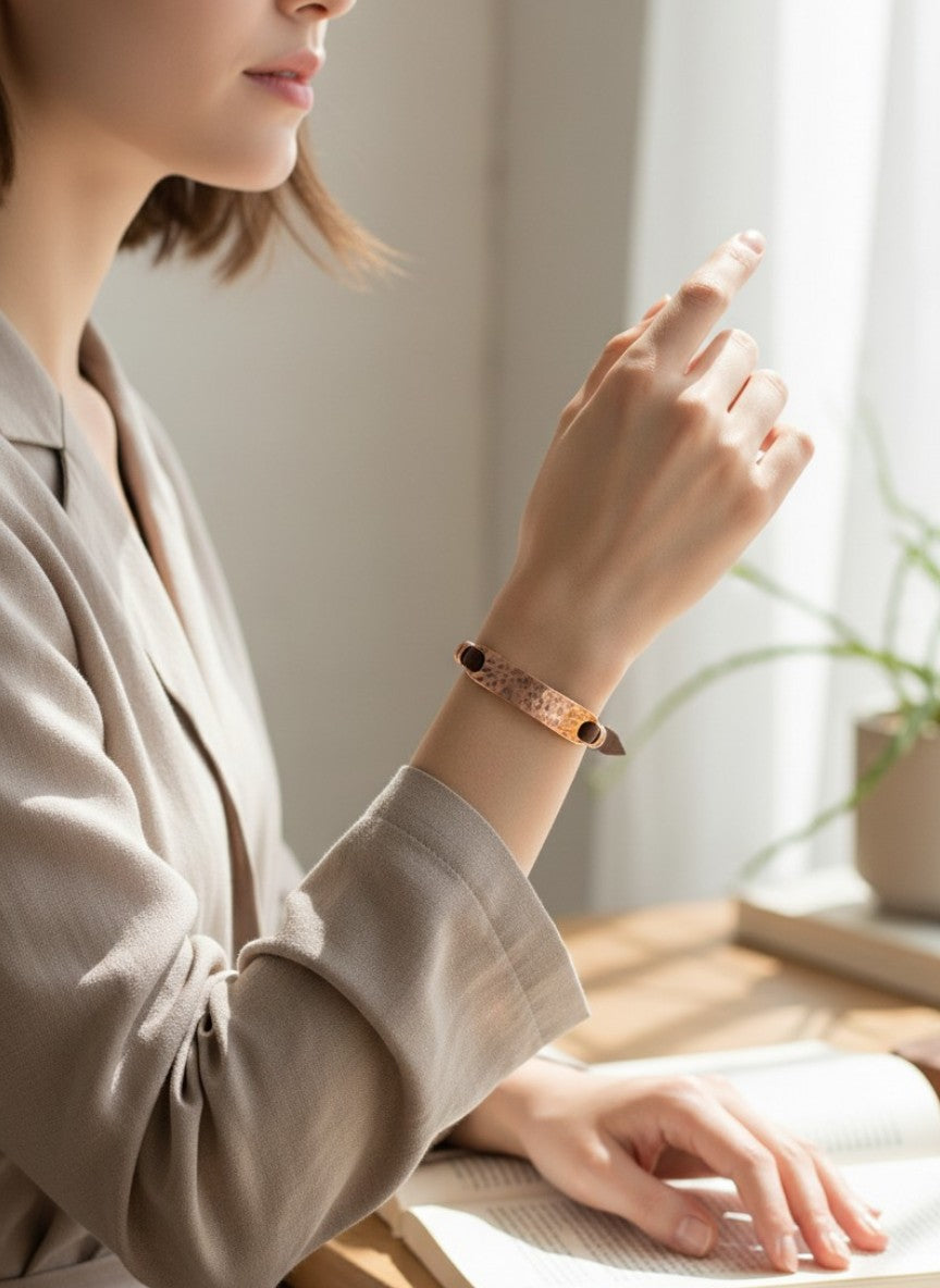 Pulsera DeCobre chapa central con hebilla ajustable - marrón salud y bienestar
