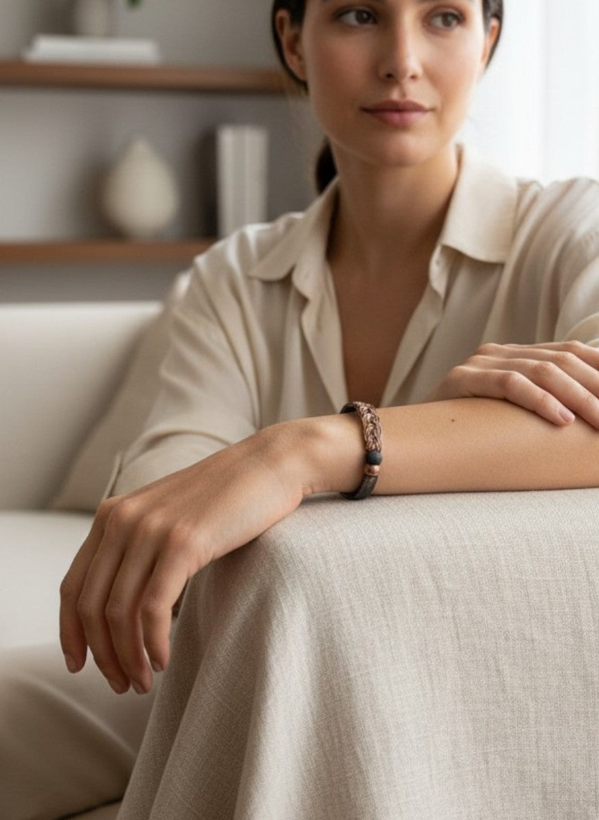 Pulsera DeCobre central trenzado con hebilla ajustable - marrón salud y bienestar