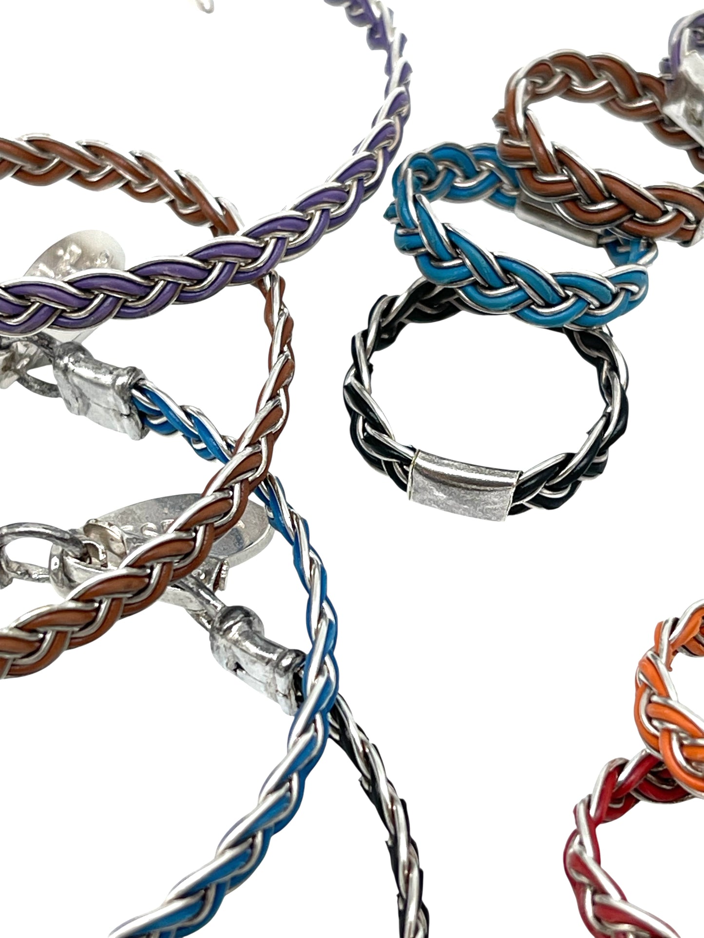 Conjunto pulsera y anillo trenzado en plata-color ramdom