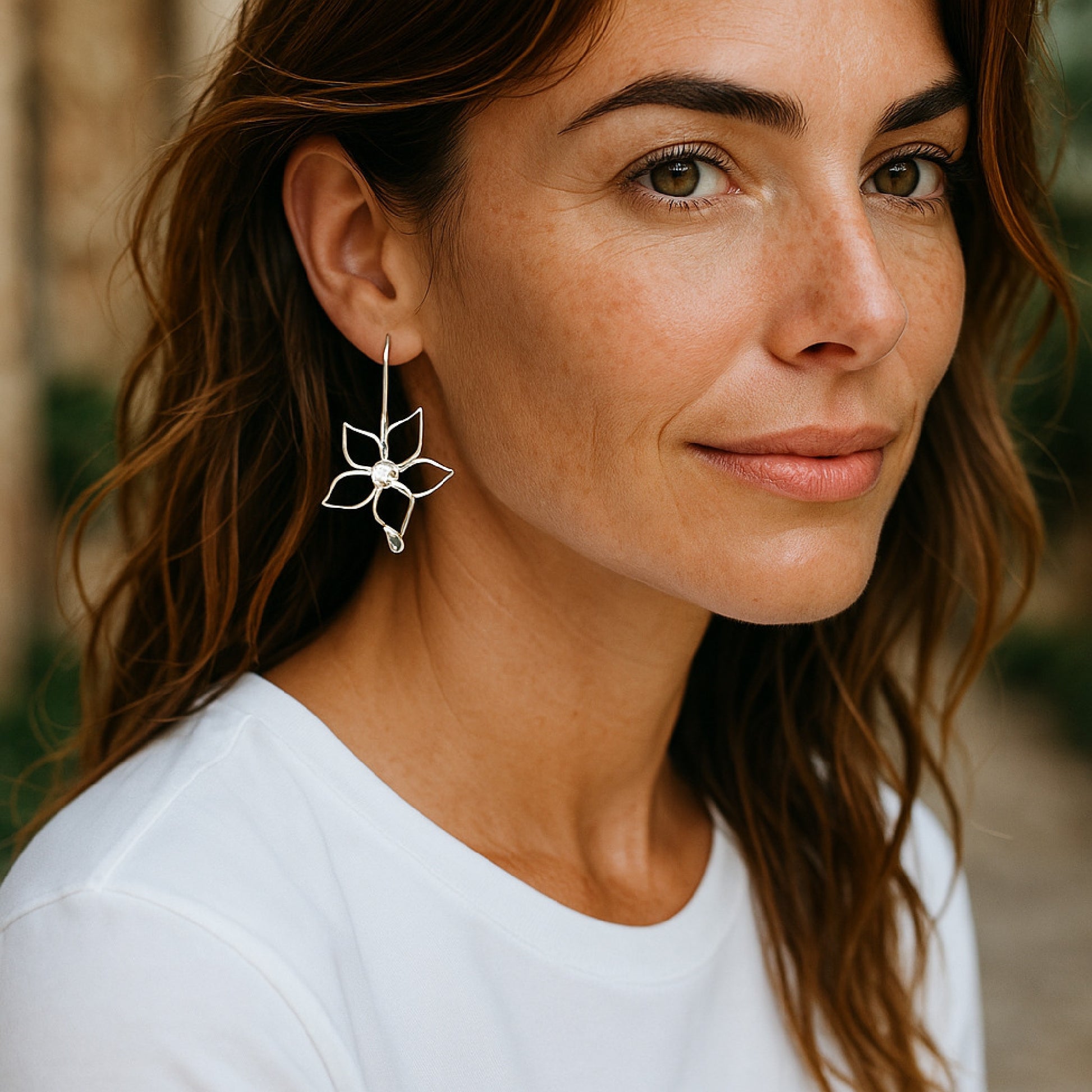 pendiente flor gancho plata calidad moda Gloria Mago
