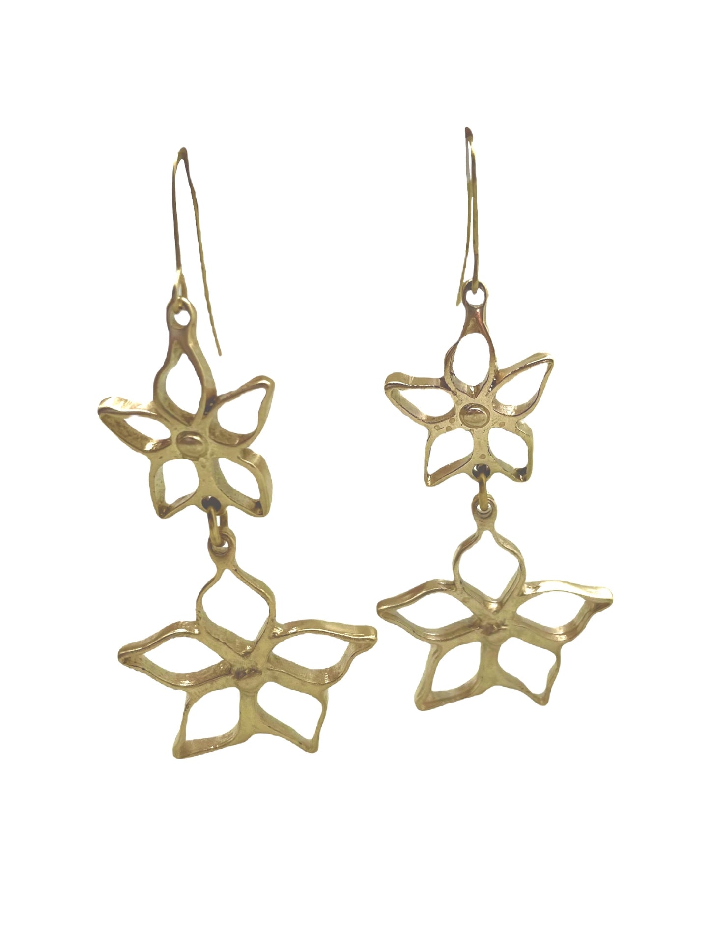 pendiente flor largo dorado oro latón fiesta elegante Gloria Mago moda calidad diseño accesorio bijoux exclusivo único