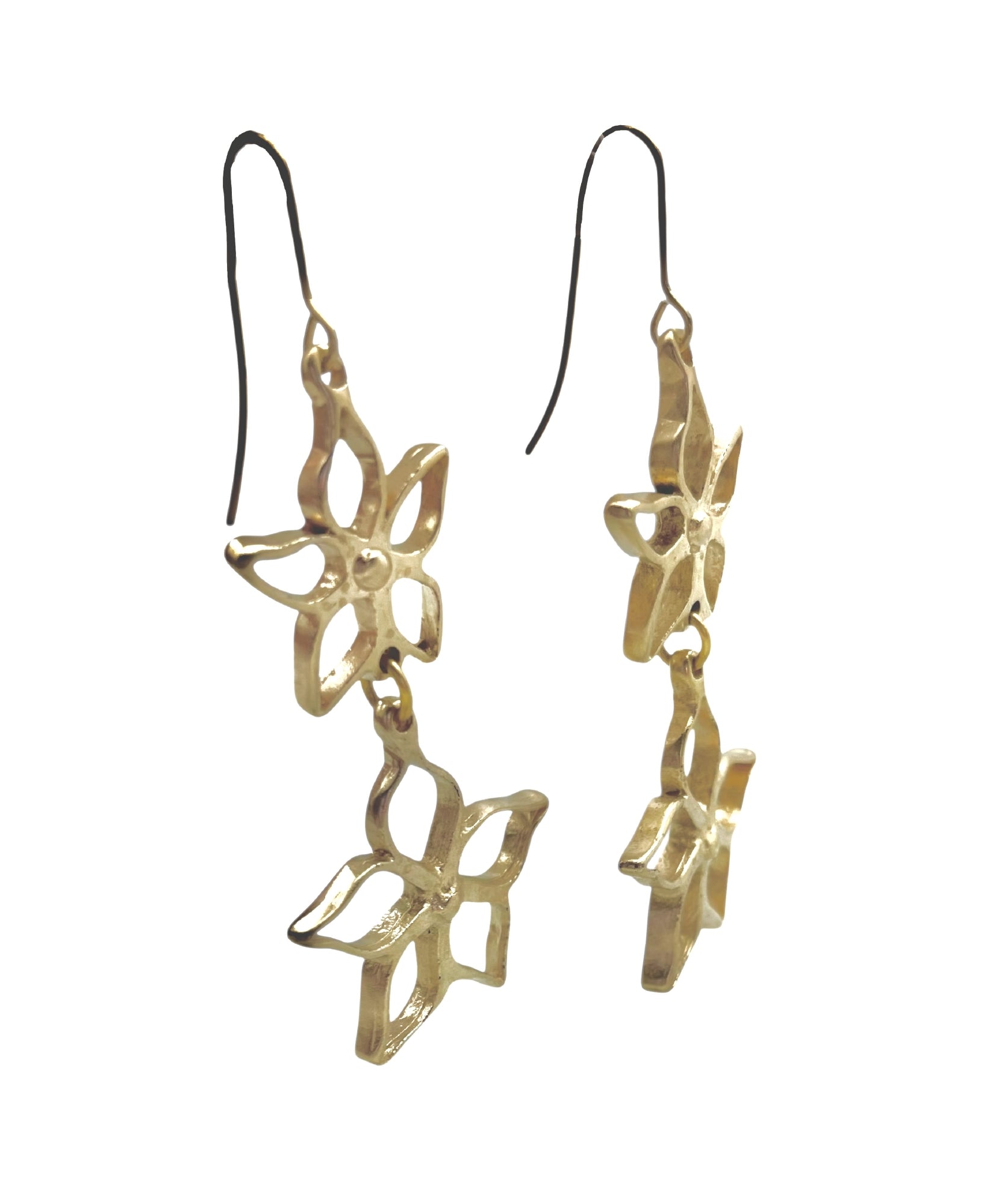 pendiente flor largo dorado oro latón fiesta elegante Gloria Mago moda calidad diseño accesorio bijoux exclusivo único
