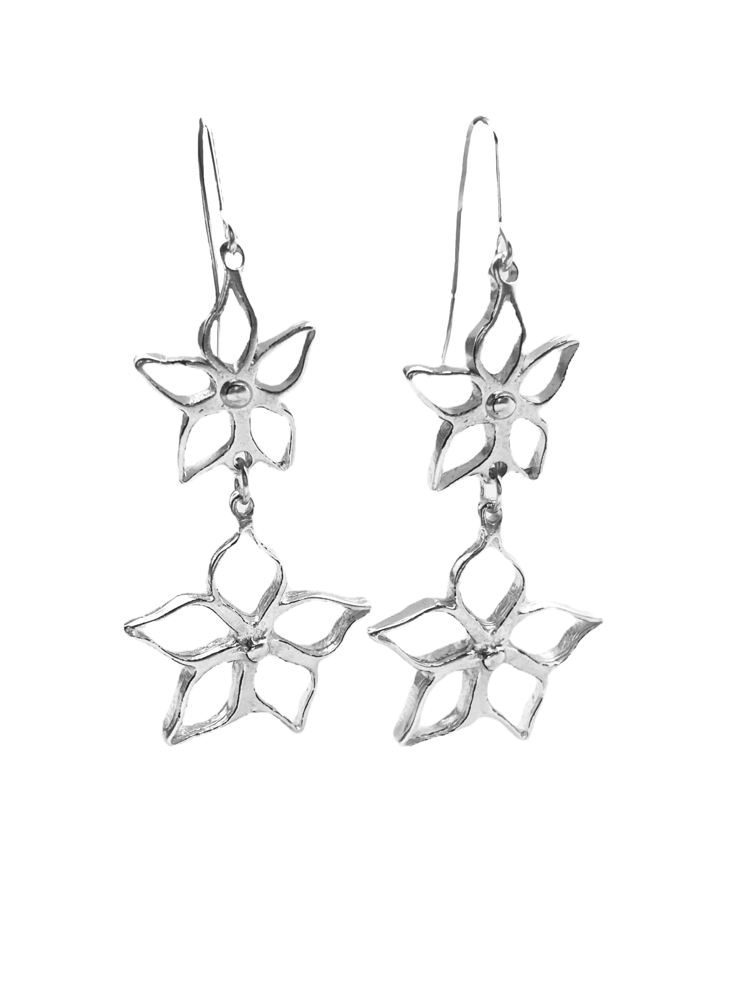pendiente flor largo plata fiesta elegante Gloria Mago moda calidad diseño accesorio bijoux exclusivo único