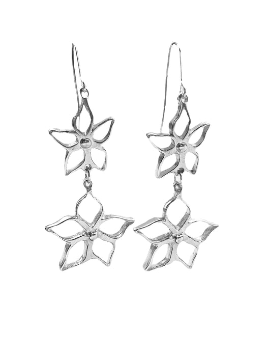 pendiente flor largo plata fiesta elegante Gloria Mago moda calidad diseño accesorio bijoux exclusivo único