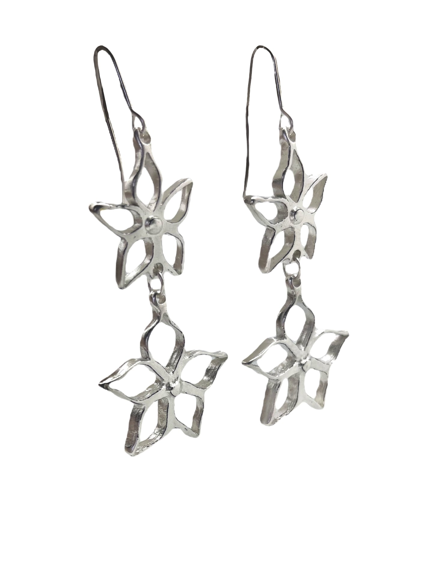 pendiente flor largo plata fiesta elegante Gloria Mago moda calidad diseño accesorio bijoux exclusivo único