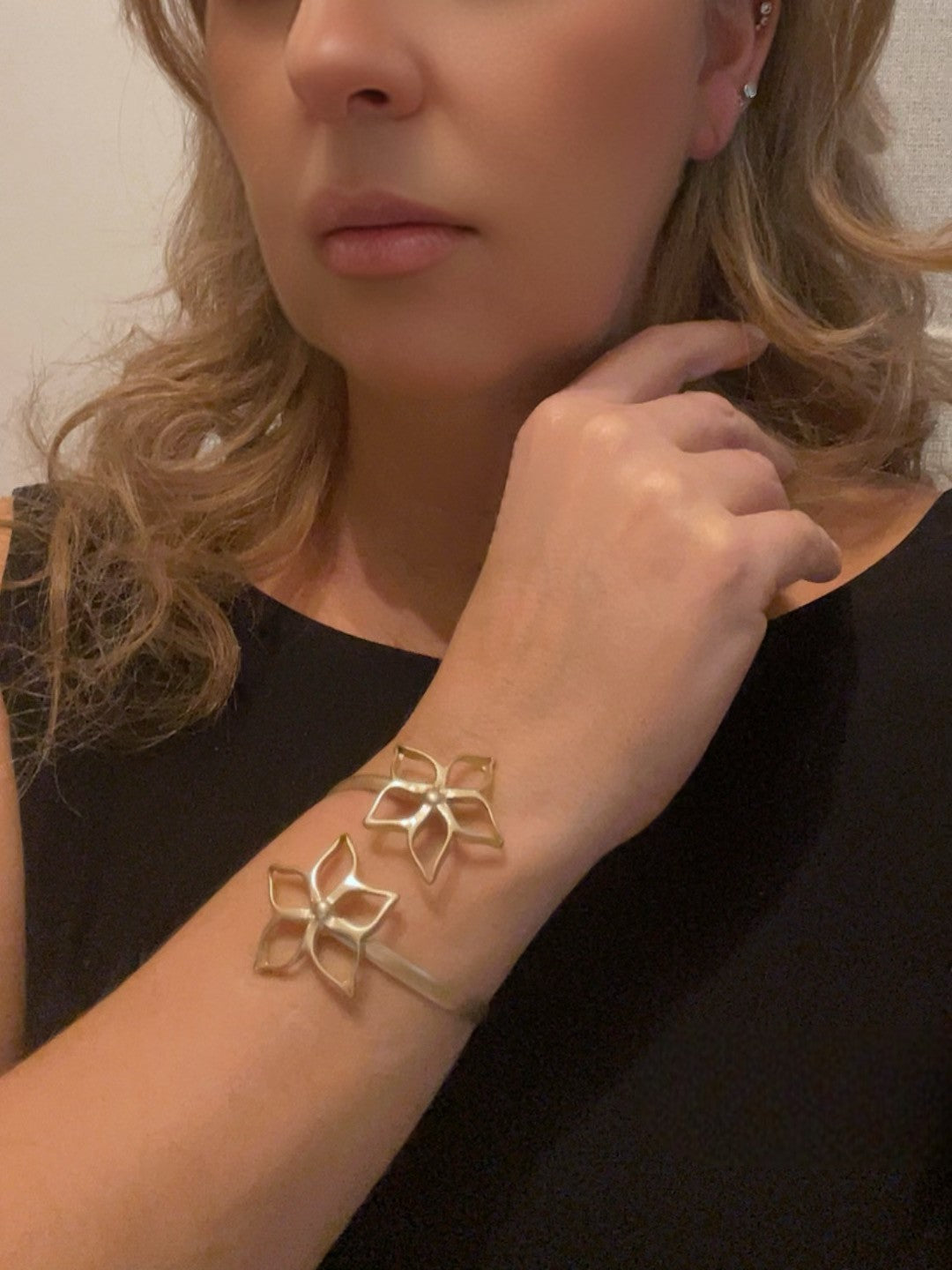 Pulsera brazalete fino IrregularBlom GD Doble plata chapado 10µ ajustable o dorado (latón)