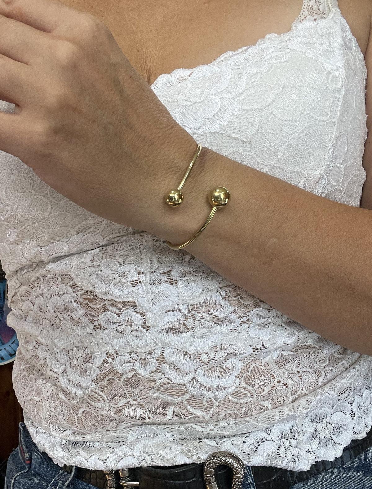 Pulsera aro laton y doble bola en plata chapado 10µ o dorado
