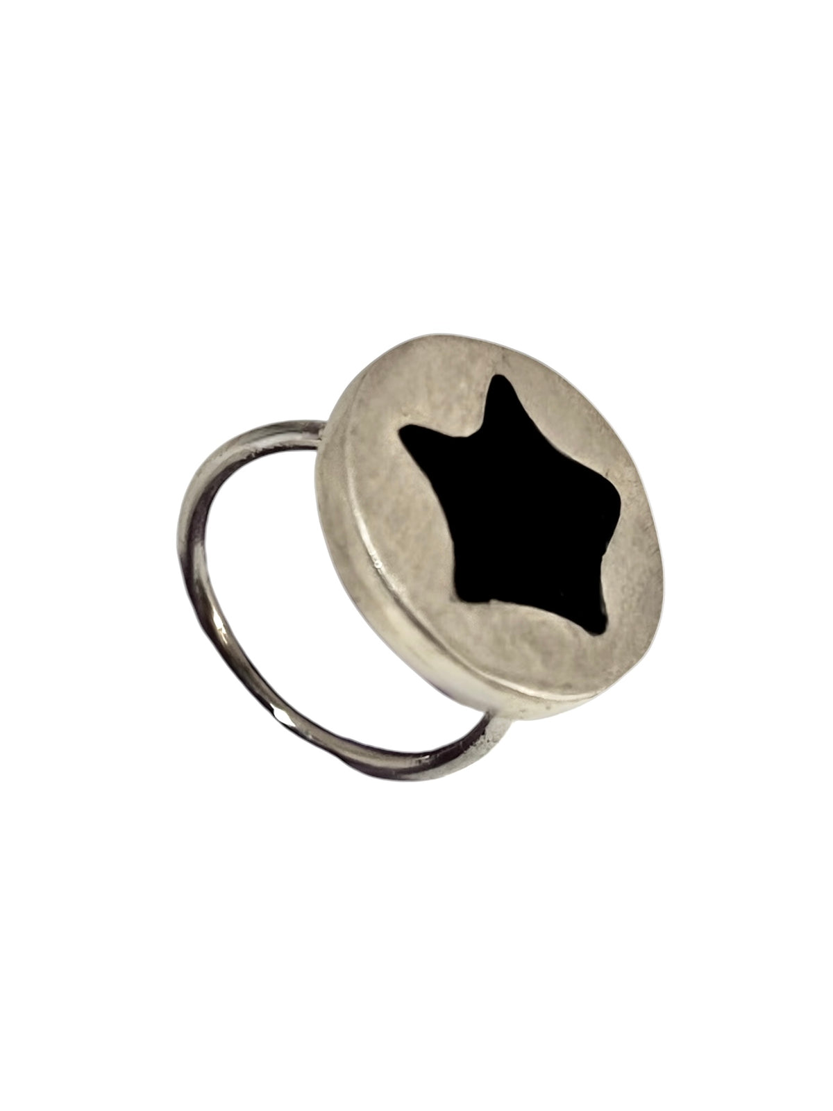 Anillo sello estrella esmalte negro y plata 10µ o dorado latón