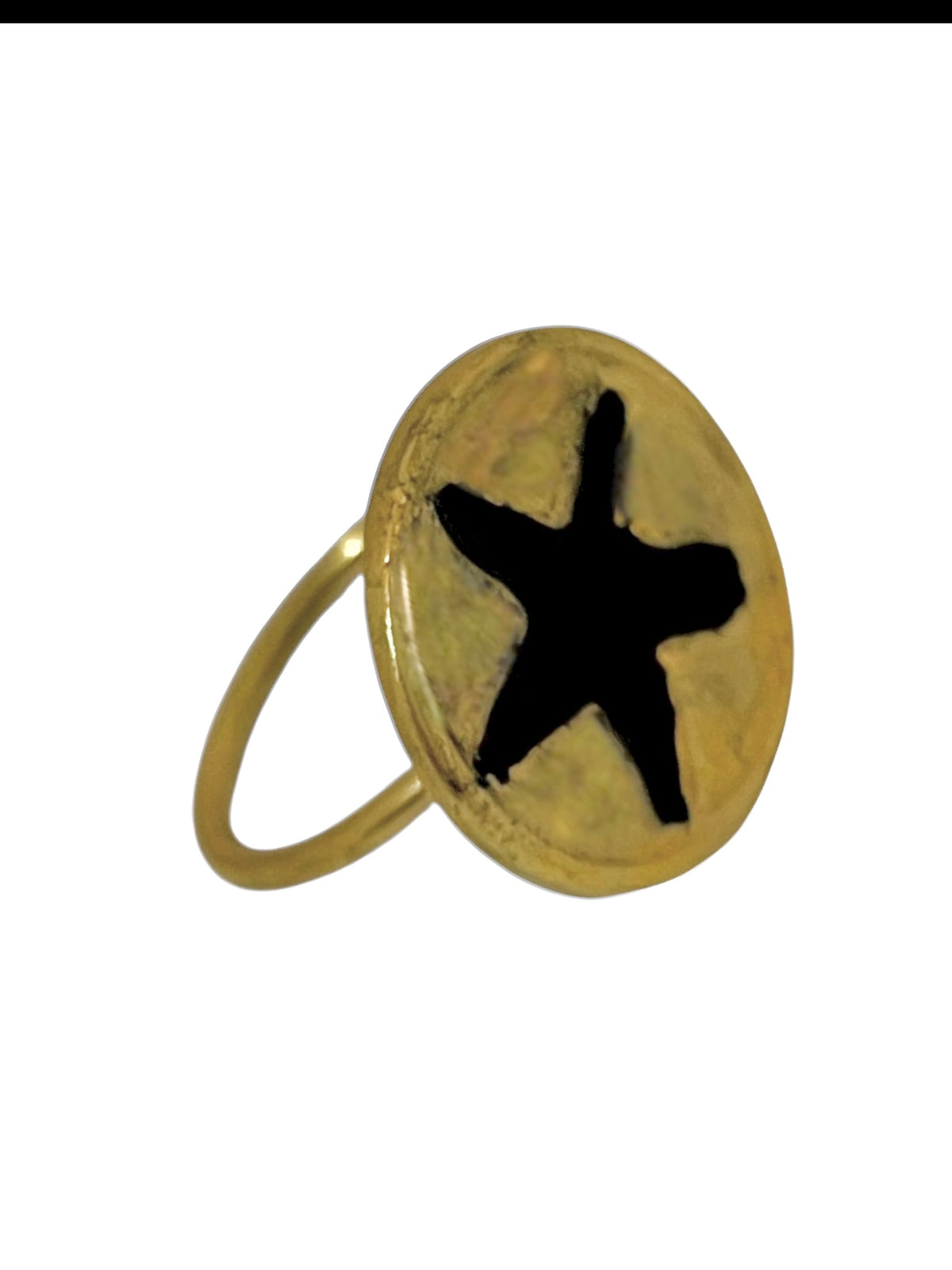 Anillo sello estrella esmalte negro y plata 10µ o dorado latón