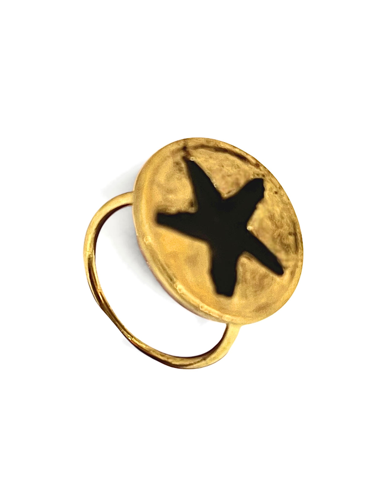 Anillo sello estrella esmalte negro y plata 10µ o dorado latón