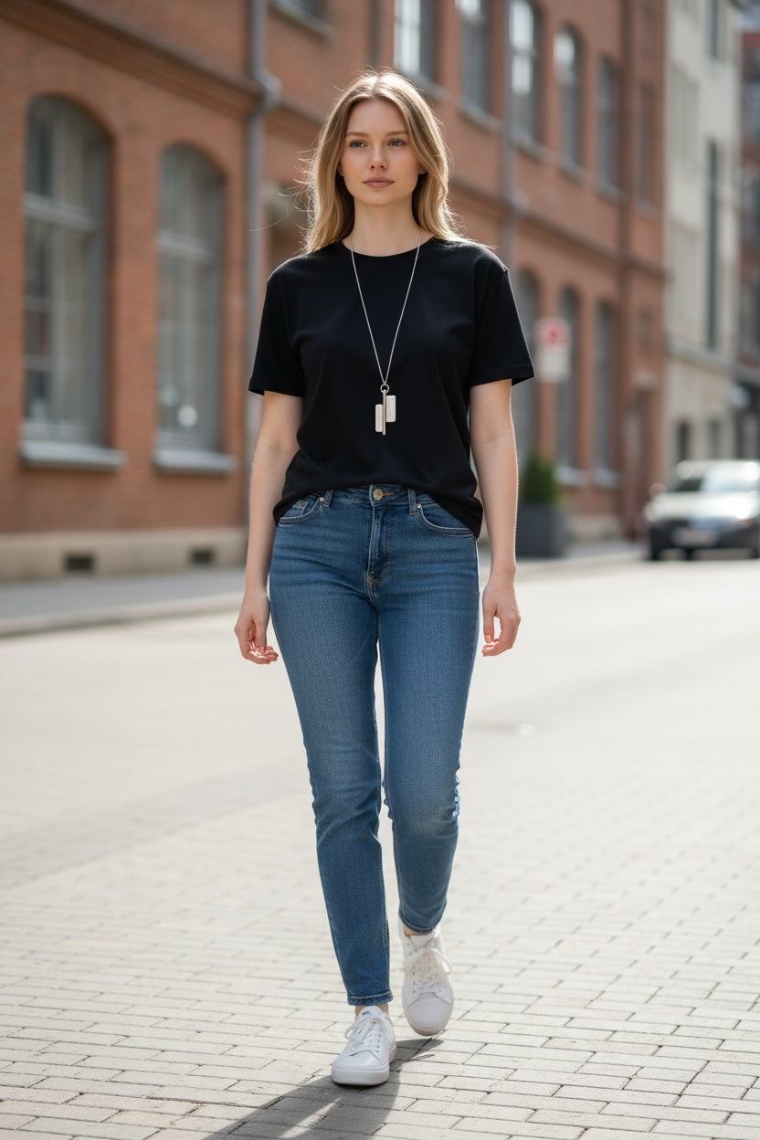 Collar largo XXL Doble Axe plata chapado 10µ