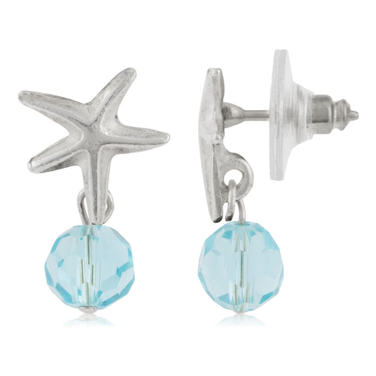 Blue crystal star silver earring