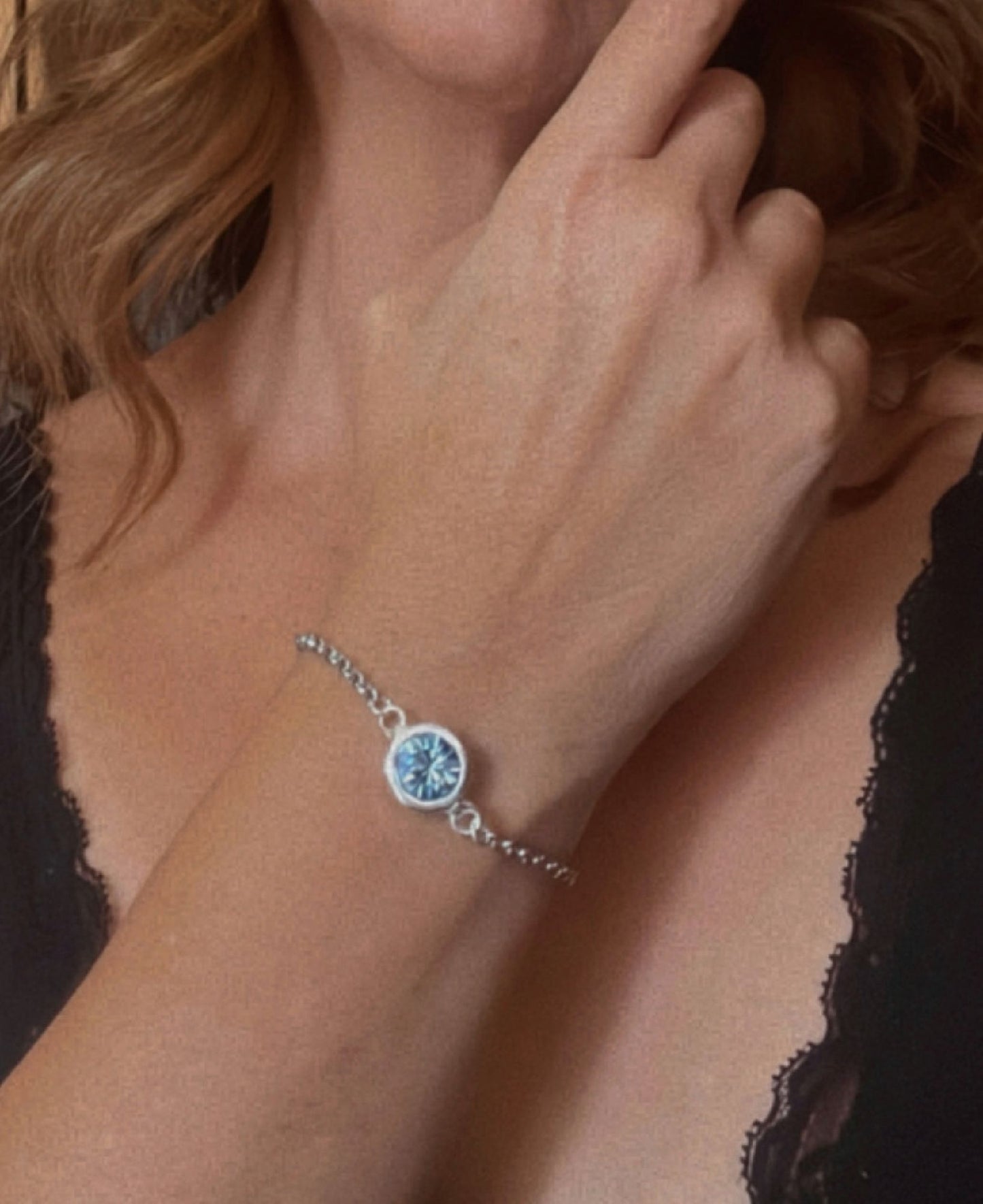 Pulsera cristal Sw y cadena en azul