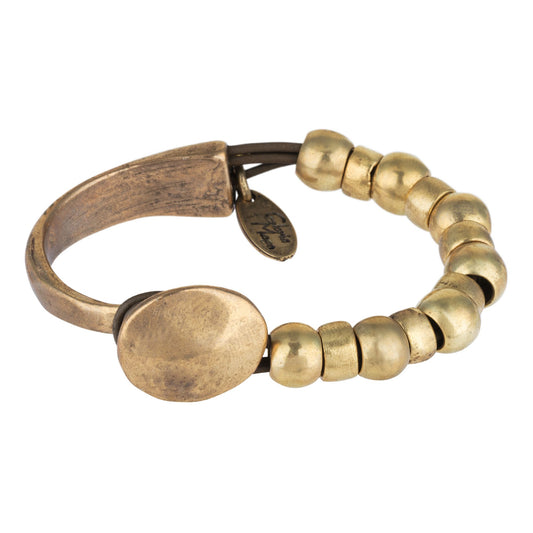 Brown leather bracelet and golden gold color