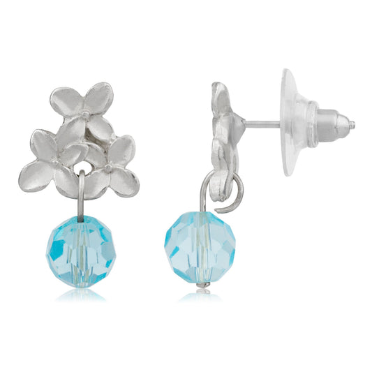 Brinco buquê de prata com cristais Swarovski azuis