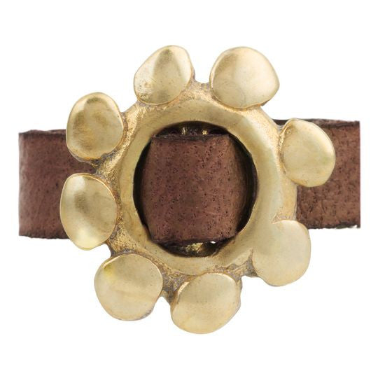 Golden zamak buckle ring brown leather "Cadmi"