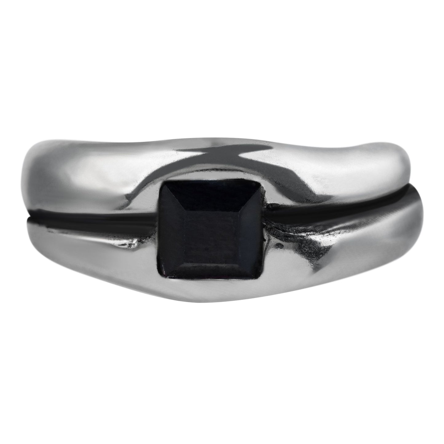 Anillo-Swarovski-cuadrado cristal negro plata925 chapado