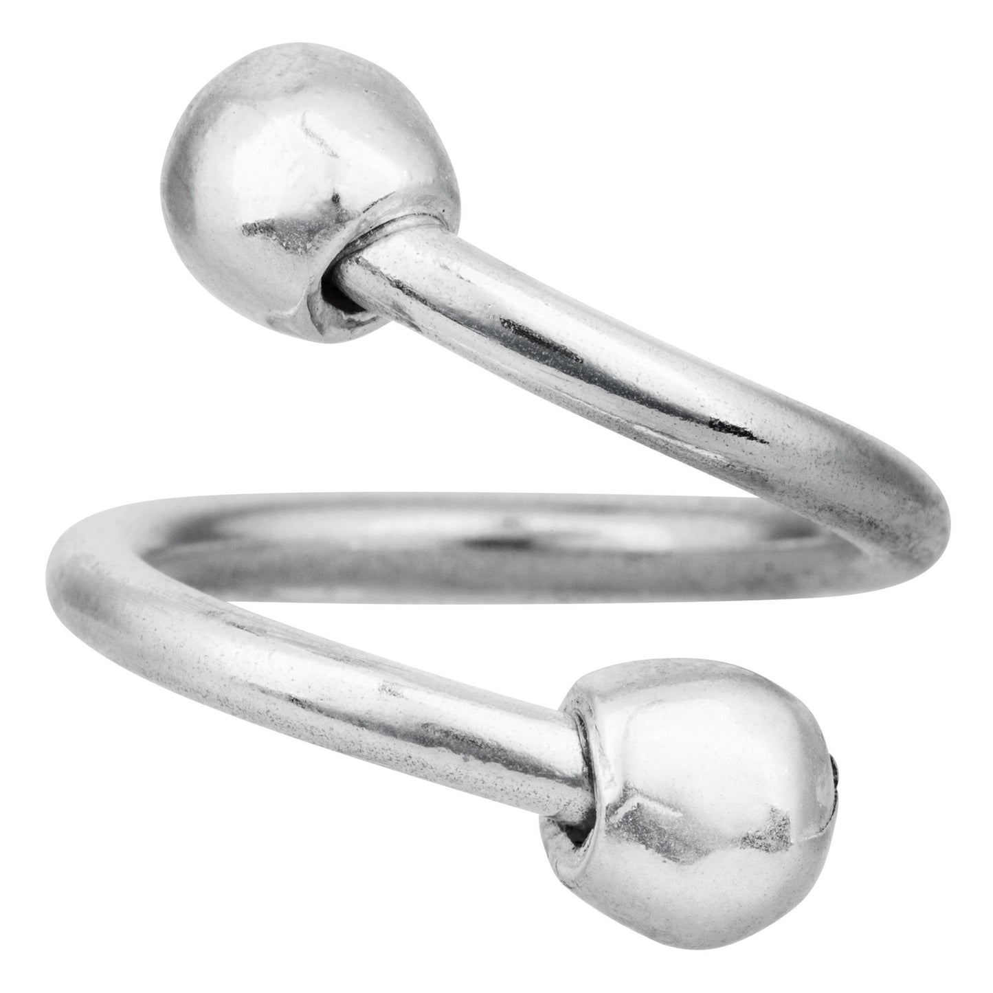 Double ball ring brass silver plated 925
